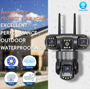 IP-камера вулична V-380 4G 3 лінзи, поворотна 360°, відеоспостереження, звук та нічне бачення Black