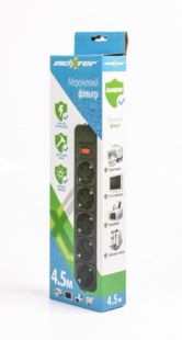 Фильтр сетевой Maxxter SPM5-G-15B, 5 розеток, черный 4,5м (с предохранителем)