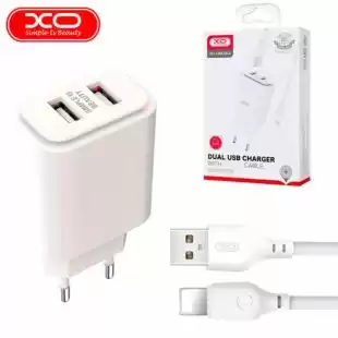 МЗП-USB XO L90C 2.4A 2 Usb + кабель iPhone 5 White