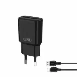 МЗП-USB XO L92C 2.4A 2 Usb + кабель iPhone 5 Black