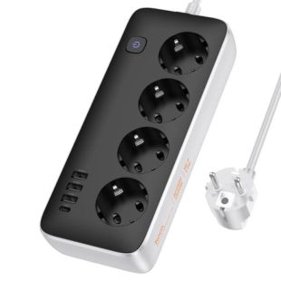 Удлинитель сетевой HOCO AC21 3m (3USB/1 Type-C/4xSocket) Black