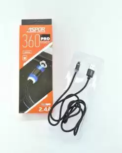Usb-cable iPhone 5 Aspor-360Pro magnetic 2.4A 1m (круглий, тканина + пластик, метал.коннек) Black