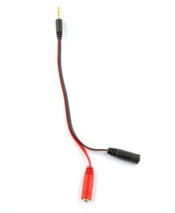 Аудио кабель 3,5mm папа/2*3,5мм мама 0.2m черно/красный