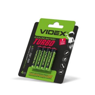 Батарейка Videx Turbo LR03T AAA щелочная (4 на блистере, 40 в упак.)