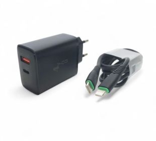 CЗУ 4you A52 (PD 22.5W, Fast Charger QC 3.0, 5V/3A, 9V/12V-1.5A, 2 виходи) black+кабель Type C-Light