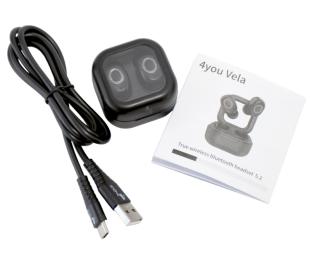 Bluetooth-гарнітура 4you VELA black (DotsDesign, BT 5.2, Гар12мес, РРЦ - 708г) - СМАЧНА ЦІНА!