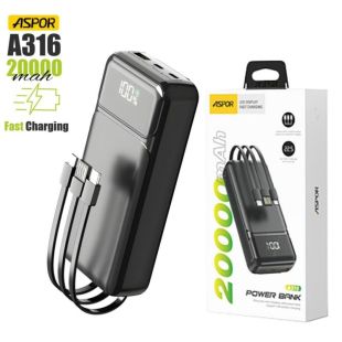 Power Bank 20000mAh Aspor A316 (22.5W/PD) Black (12мес гарантия)