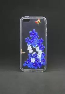 Чохол iPhone 4 Silicon Fashion Diamond сині квіти "Акційна ціна"