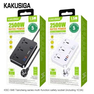 Фильтр сетевой Kakusiga KSC-948 1.5m (2500W, 3USB, Type C, 3 розетки) Black