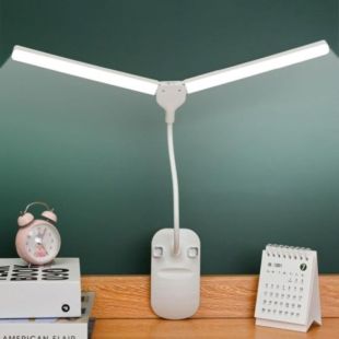 LED настільна USB лампа гнучка, подвійна, 1 акумулятор + прищіпкою біла (М) - Ціна Тижня!