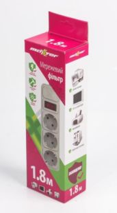 Фильтр сетевой Maxxter SPM3-G-6G, 3 розетки, серый 1,8м (с предохранителем)