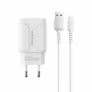 МЗП-USB BOROFONE BA37A 2US / 2.4A + кабель iPhone 5 White