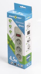 Фильтр сетевой Maxxter SPM3-G-15G, 3 розетки, серый 4.5м (с предохранителем)
