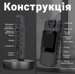 Боді-камера Law enforcement (KAR82) ART-0714 на прищіпці (1.54", SD, нічна зйомка, 180°)