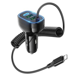 АЗУ-USB HOCO NZ11A PD30W (Type-C/2USB) + кабель Lightning Black