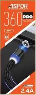 Usb-cable Micro USB Aspor-360Pro magnetic 2.4A 1m (круглий,тканина + пластик,метал.коннек) Black