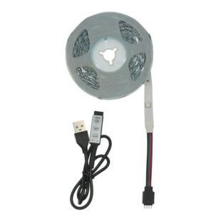 LED стрічка USB RGB 5V, IP 20, 10м, з кнопками керування, на самоклейці (М) - Ціна Тижня!