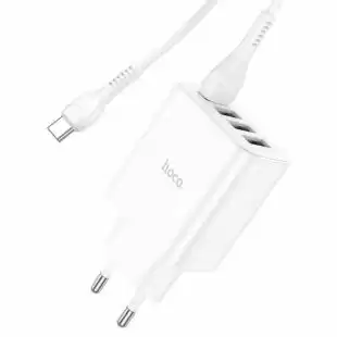 СЗУ-USB HOCO C102A QC3.0 28.5W 4 Usb + кабель Type-C White