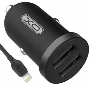 АЗП-USB XO TZ08 2.1A 2 Usb + кабель iPhone 5 Black