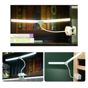LED настольная USB лампа гибкая, двойная, 1 аккумулятор + прищепкой белая (М) - Цена Недели!