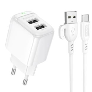 СЗУ-USB BOROFONE BAS41A 2USB 2.4A + кабель Type-C White (блістер)