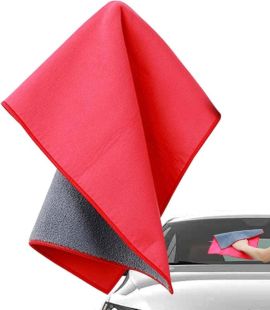 Полотенце 30x30 см двусторонее, впитывающее, замшевое, быстросохнущее Grey/red