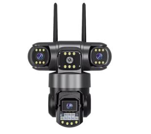 IP-камера вулична V-380 4G 3 лінзи, поворотна 360°, відеоспостереження, звук та нічне бачення Black
