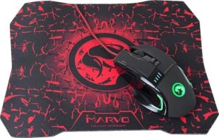 Мышь проводная MARVO G909L+G1 (игровая, Led,+коврик) Black