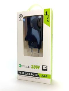 CЗУ 4you A44 (total 28W(10+18), 5A(2+3), Fast Charger QC 3.0, 2USB) black + Type C 3A - НОВИНКА!