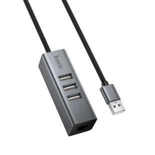 Hub HOCO HB1D 4 порта (USB to USB2.0*3+RJ45) Grey