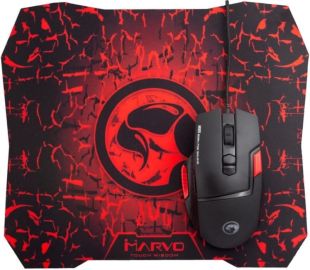 Мышь проводная MARVO M355+G1 (игровая, Led, +коврик) Black