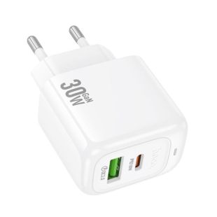 СЗУ-USB HOCO CS55A PD30W+QC3.0 3A (1 Usb/1Type-C) (блістер) White
