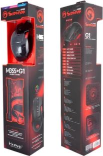 Миша провідна MARVO M355+G1 (ігрова, Led, +килимок) Black