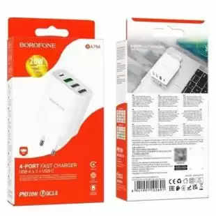 МЗП-USB BOROFONE BA79A PD+QC3.0 20W/3A (3 Usb/1Type-C) White