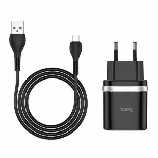 МЗП-USB HOCO C12 Smart 2.4A 2 Usb + кабель Micro USB Black