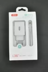 МЗП-USB XO L36 QC3 3.0A 1 Usb + кабель iPhone 5 White
