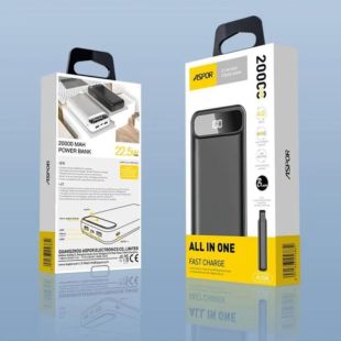 Power Bank 20000mAh Aspor A396 (22.5W/PD/QC4.0) Black (12міс гарантія)
