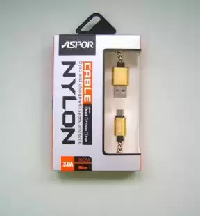 Usb-cable Micro Usb Aspor A173 Nylon 3A 0.3m orig 100% (круглий, тканинний шнур) Black / gold