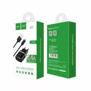 МЗП-USB HOCO C12 Smart 2.4A 2 Usb + кабель iPhone 5 Black