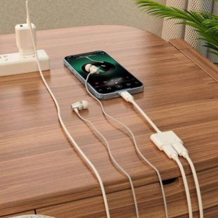Переходник AUDIO Borofone BV11 Lightning - Lightning Power + Lightning Audio White