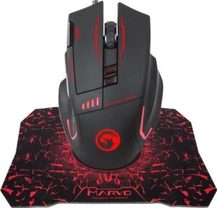 Мышь проводная MARVO G909L+G1 (игровая, Led,+коврик) Black