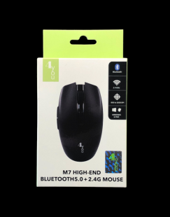 Мышь беспроводная 4you M7 black (Bluetooth 5.0 + 2.4Ггц, 6кн, 800-1600DPI,12мес гар) (от 5шт - 5%)