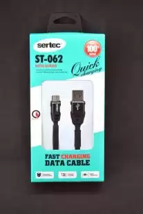 Usb-cable Type-C Sertec ST-062 2.4A 1m ( метал.коннект, плоский, тканевий ) Black