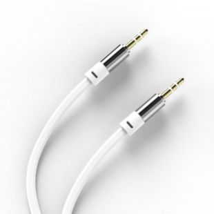 Аудіо кабель 3,5mm / 3,5mm AUX 2pin (плоский, метал. коннект, тих.пакет) White