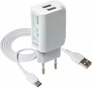 МЗП-USB XO L35D 2.1A 2 Usb + кабель Type-C White