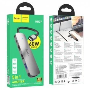 Hub HOCO HB27 (Type C to 2USB 2.0+USB 3.0+HDMI+Type C) Grey
