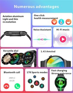 Годинник Smart Watch 4you SPACE (1.43 AMOLED, Дзвінки, ліхтарик, aluminum,12мес гар) DARK - Новинка!