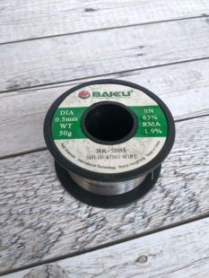 Припій котушка BAKU BK-5005 (0,5 мм, 30 гр, Sn 63%, Pb 35.1%, rma 1.9%) (M)