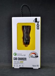 АЗУ 4you B2 (total 5A/25W, QC3, Fast Charger, 2 USB, 3.6-12V) black + Type C