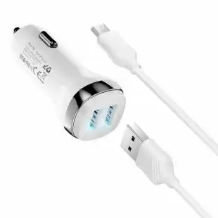 АЗП-USB HOCO Z40 2.4A 2 Usb + кабель Micro USB White